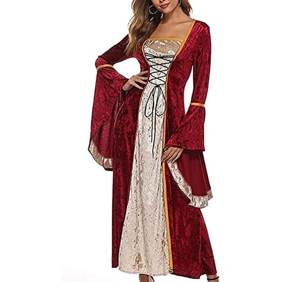 Medieval Victorian Long Dress Red Cosplay Irish Costume Halloween Viking Fun NWT - Picture 5 of 11